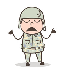 Cartoon Army Man Behaving Like Don't Know Anything Vector Illustration