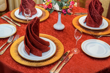 Catering table set service and glasses