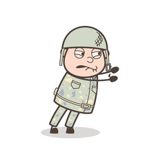 Cartoon Army Man Pushing Expression Vector Illustration
