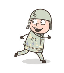Cartoon Happy Army Guy Running Pose Vector Illustration