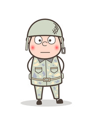 Cartoon Scared Army Man Face Expression Vector Illustration