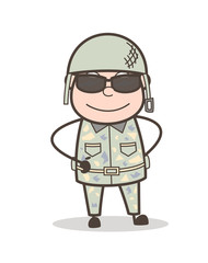 Cartoon Fashionable Army Man with Sunglasses Vector Illustration