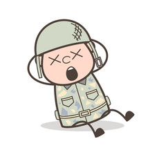 Cartoon Army Man with Dizzy Face Vector Illustration