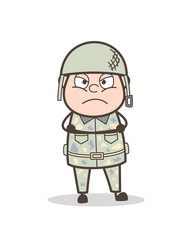 Cartoon Aggressive Army Man Face Expression Vector Illustration