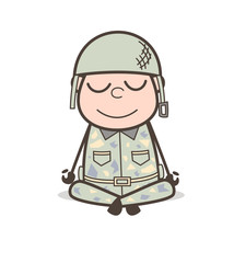 Cartoon Soldier Doing Yoga Vector Illustration
