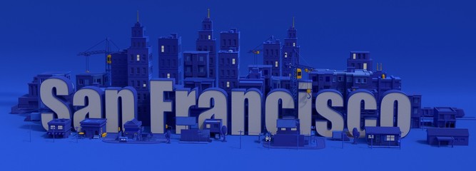 San Francisco lettering, 3d rendering city
