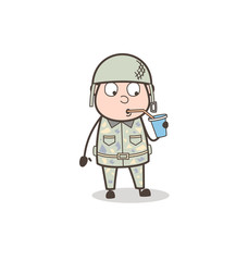 Cartoon Thirsty Officer Drinking Beverage Vector Concept
