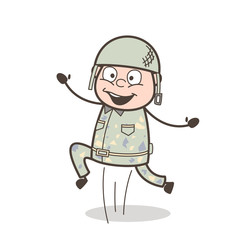 Cartoon Cheerful Cadet Jumping in Excitement Vector