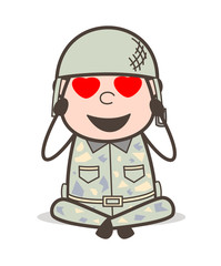 Cartoon Sergeant Falling in Love Vector Illustration