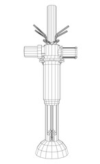 Obraz premium Oil and gas automatic pipelines with valve isolated on white. Tracing illustration of 3d.