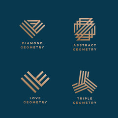 Abstract Geometry Minimal Vector Signs Set. Golden Line Gradient Symbols or Logo Templates.