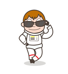 Cartoon Modern Spaceman Wears Sunglasses and Standing in Style Vector