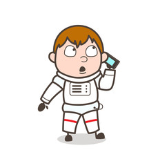 Fototapeta premium Cartoon Cosmonaut Talking on Phone Vector Illustration