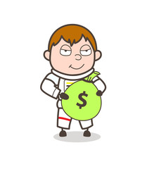Cartoon Astronaut Holding a Money Bundle Vector Illustration