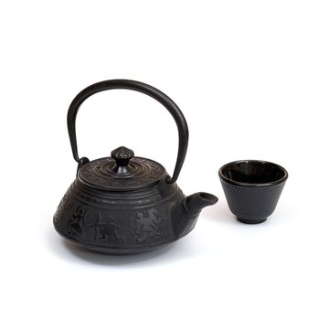 Cast iron Chinese teapot for tea on white background