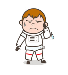 Cartoon Astronaut Crying Face Expression Vector Illustration