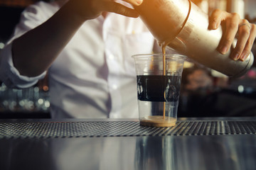 Fototapeta na wymiar Barista Cafe Making Coffee Preparation on bar , Service Concept