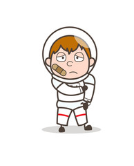Cartoon Sad Injured Astronaut Expression Vector