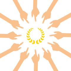 Viele Hände zeigen auf - Siegeskranz