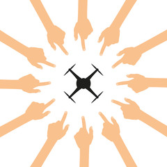 Viele Hände zeigen auf - Drohne