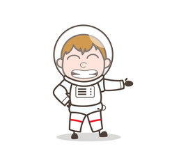 Cartoon Funny Spaceman Facial Expression and Gesturing Hand Vector