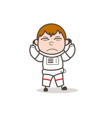 Cartoon Irritated Space Boy Expression Vector Illustration