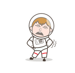 Cartoon Astronaut Getting Ache in Waist Vector Illustration