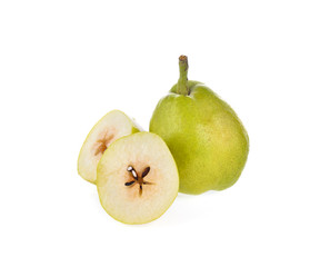 green pear on white background