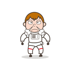 Cartoon Aggressive Cosmonaut Expression Vector Illustration