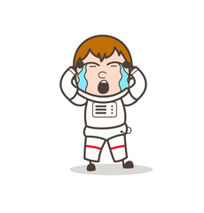 Cartoon Astronaut Crying Vector Illustration