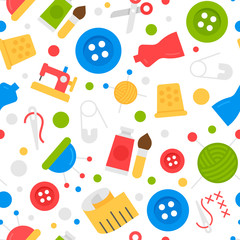 Seamless pattern with sewing kit and tools
