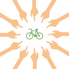 Viele Hände zeigen auf - Fahrrad - Weg