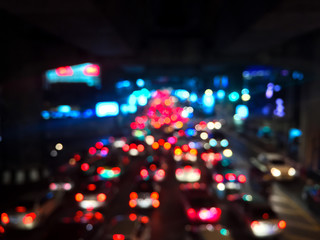 Blur of traffic jam and many car on night at Bangkok, Thailand on on August 1st, 2017