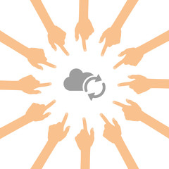 Viele Hände zeigen auf - Wolke - Synchronisierung
