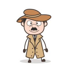 Cartoon Detective Surprised Happy Face Vector Illustration