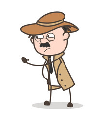Cartoon Detective Frowning Face Expression Vector Illustration