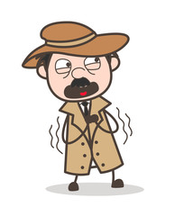 Cartoon Tremble Detective Expression Vector Illustration