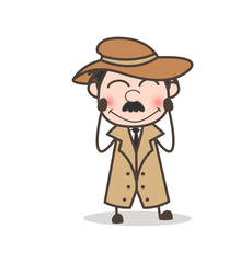 Cartoon Shy Detective Smiling Face Expression Vector