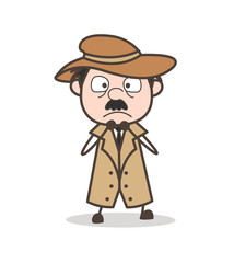 Cartoon Shocked Detective Face Expression Vector Illustration