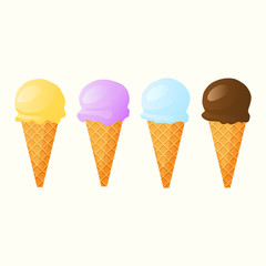 Set of four types of ice cream. Vector illustration.