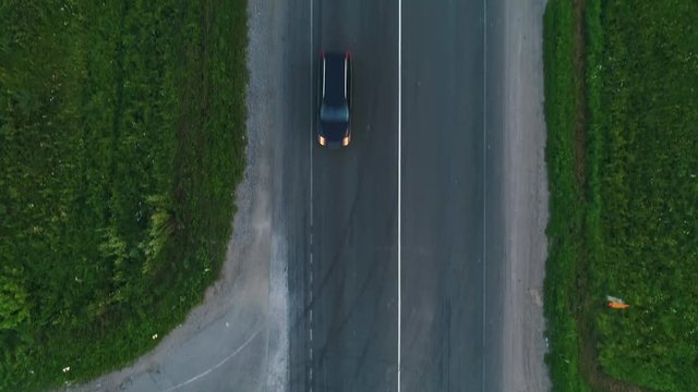The drone flies over the motorway.The view from the top.