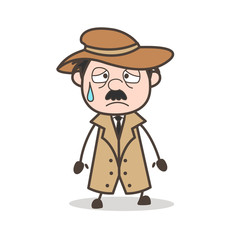 Cartoon Detective Sad Face Expression Vector Illustration