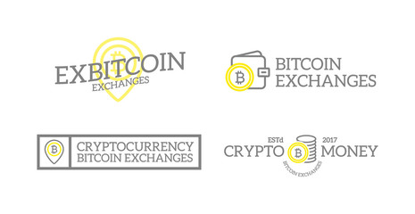 Unique retro vintage digital money and bitcoin, cryptocurrency logos or insignias, emblems, labels and badges and other branding objects. Vector line style