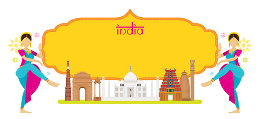 Obraz premium India Landmarks with Traditional Dancer, Frame