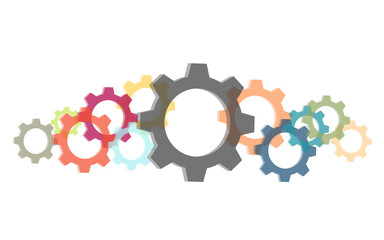 Viele bunte einfache Zahnräder