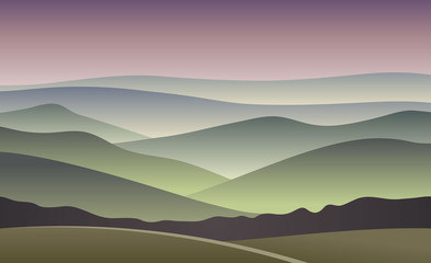 sunrise vector illustration. blurred mountain background