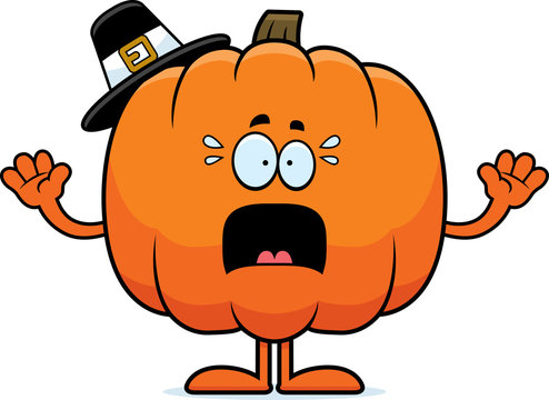 Scared Cartoon Pumpkin Pilgrim