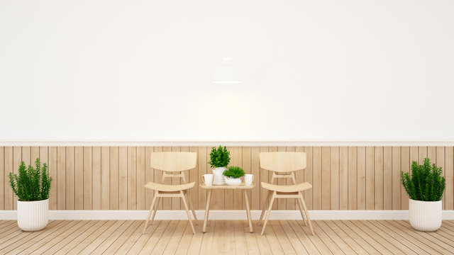 Dining area and wall decorate in coffee shop or restaurant - 3D Rendering