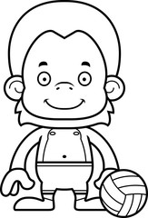 Cartoon Smiling Beach Volleyball Player Orangutan