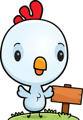 Cartoon Baby Rooster Wood Sign